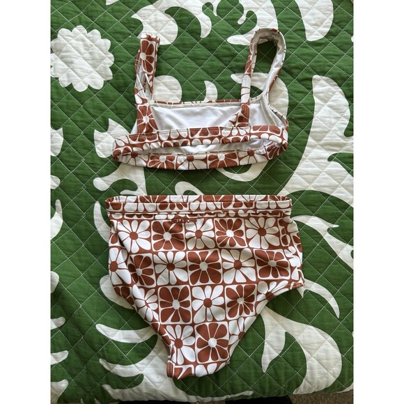 Billabong Girl's A Flower For You Golden Brown High Waisted Tankini Bikini S - Picture 4 of 6